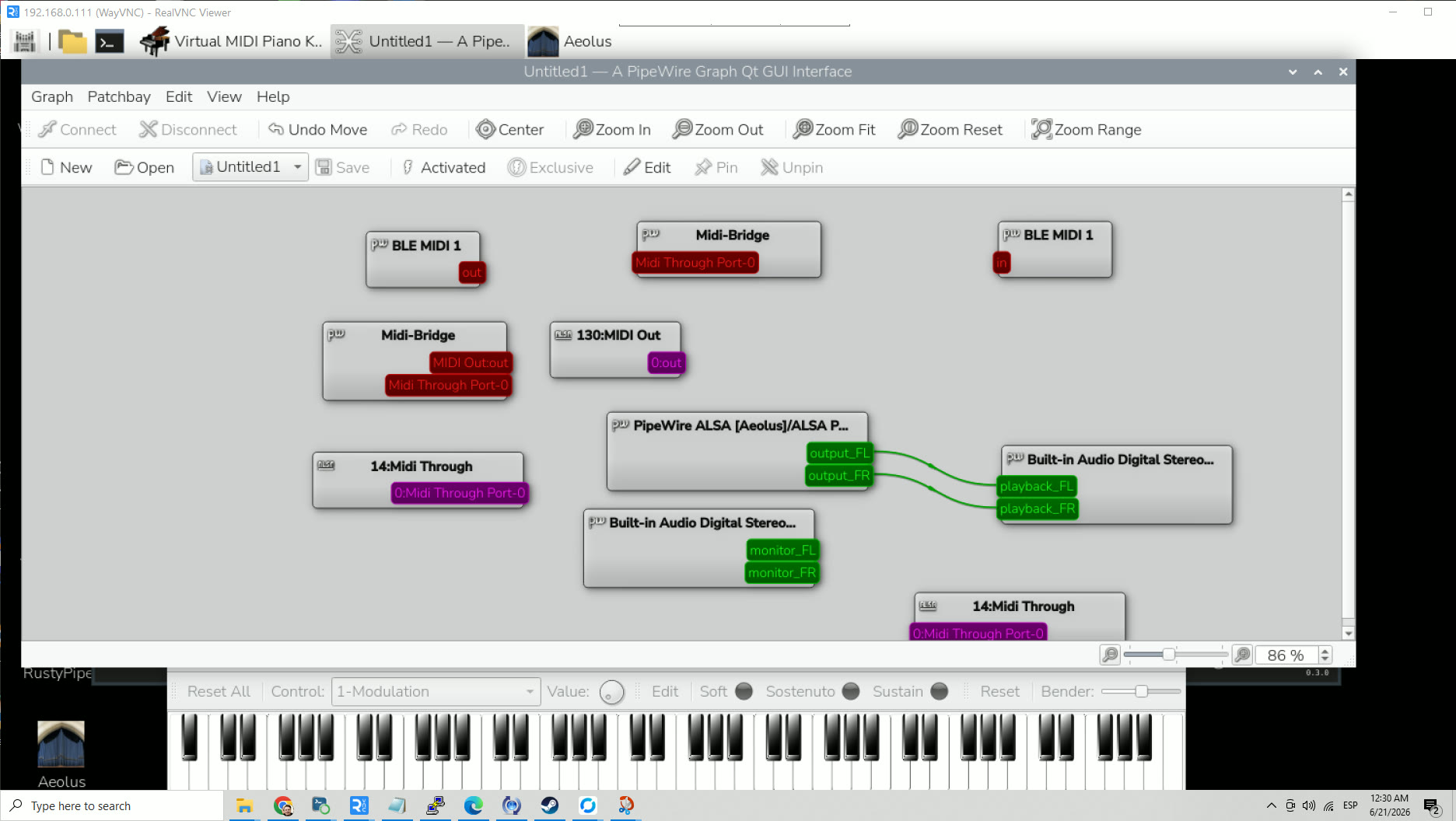The PipeWire patchbay on OpenPipes OS
